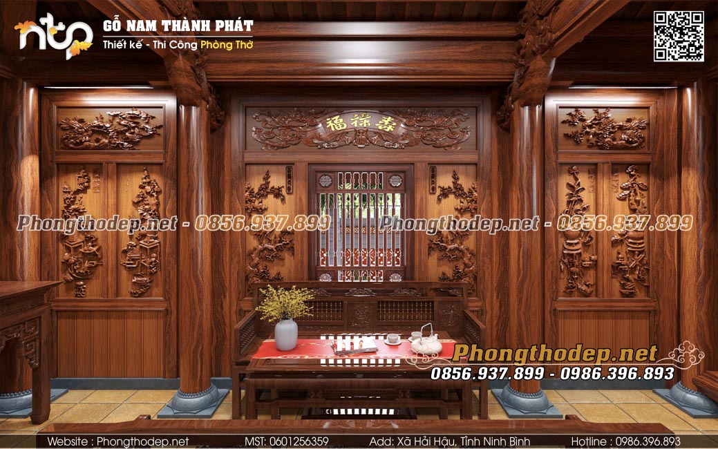 vách thuận trái nhà gỗ 3 gian